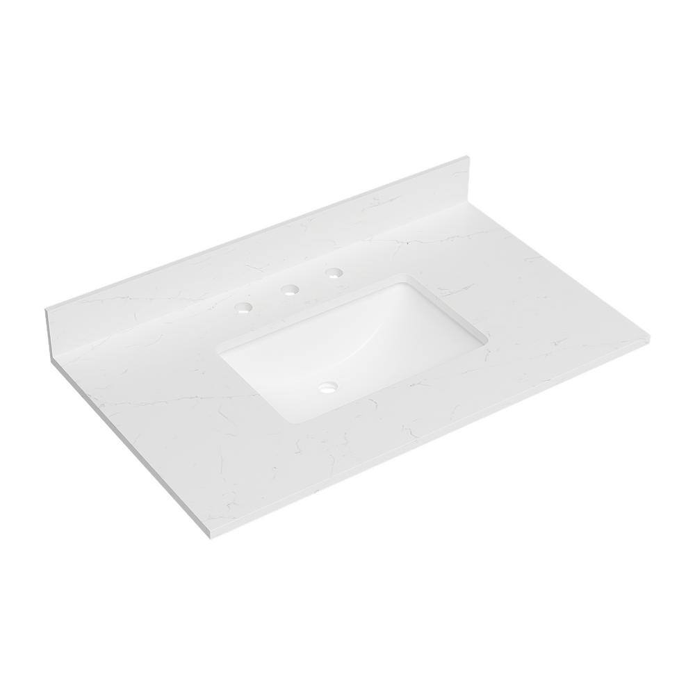 Bianco Bella 37" White Quartz Undermount Single Sink Vanity Top
