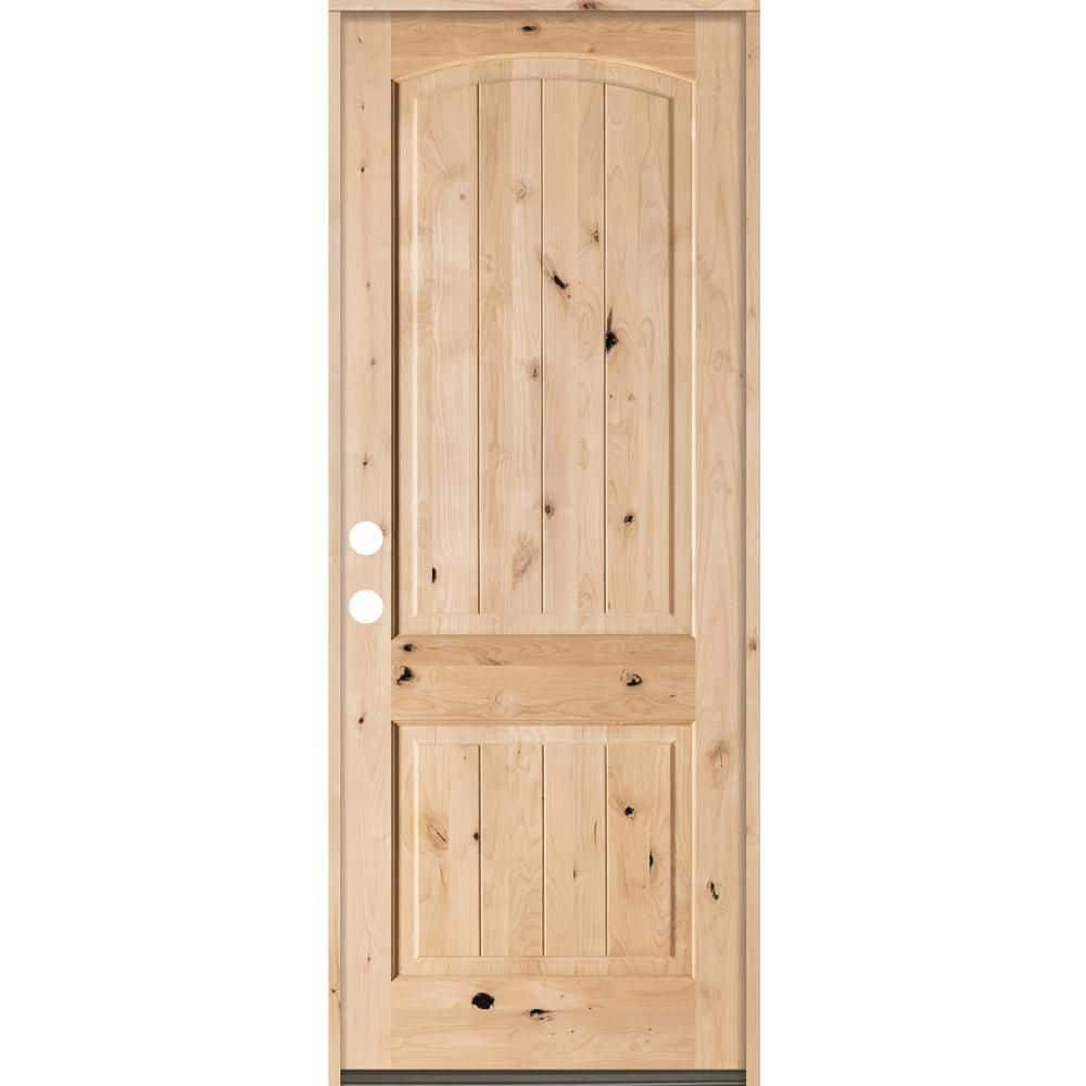 Krosswood Doors 36 In X 96 In Rustic Top Rail Arch 2 Panel Righthand Inswing Unfinished Knotty