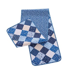 Olivia 14 in. W x 72 in. L Blue Quilted Microfiber Table Runner