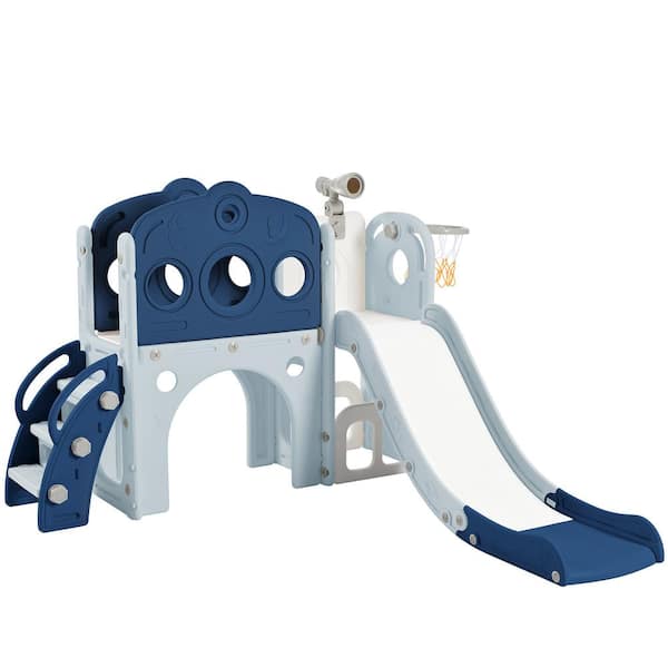 Bon Furni Blue and White HDPE Indoor and Outdoor Playset Small Kid with Slide and Telescope