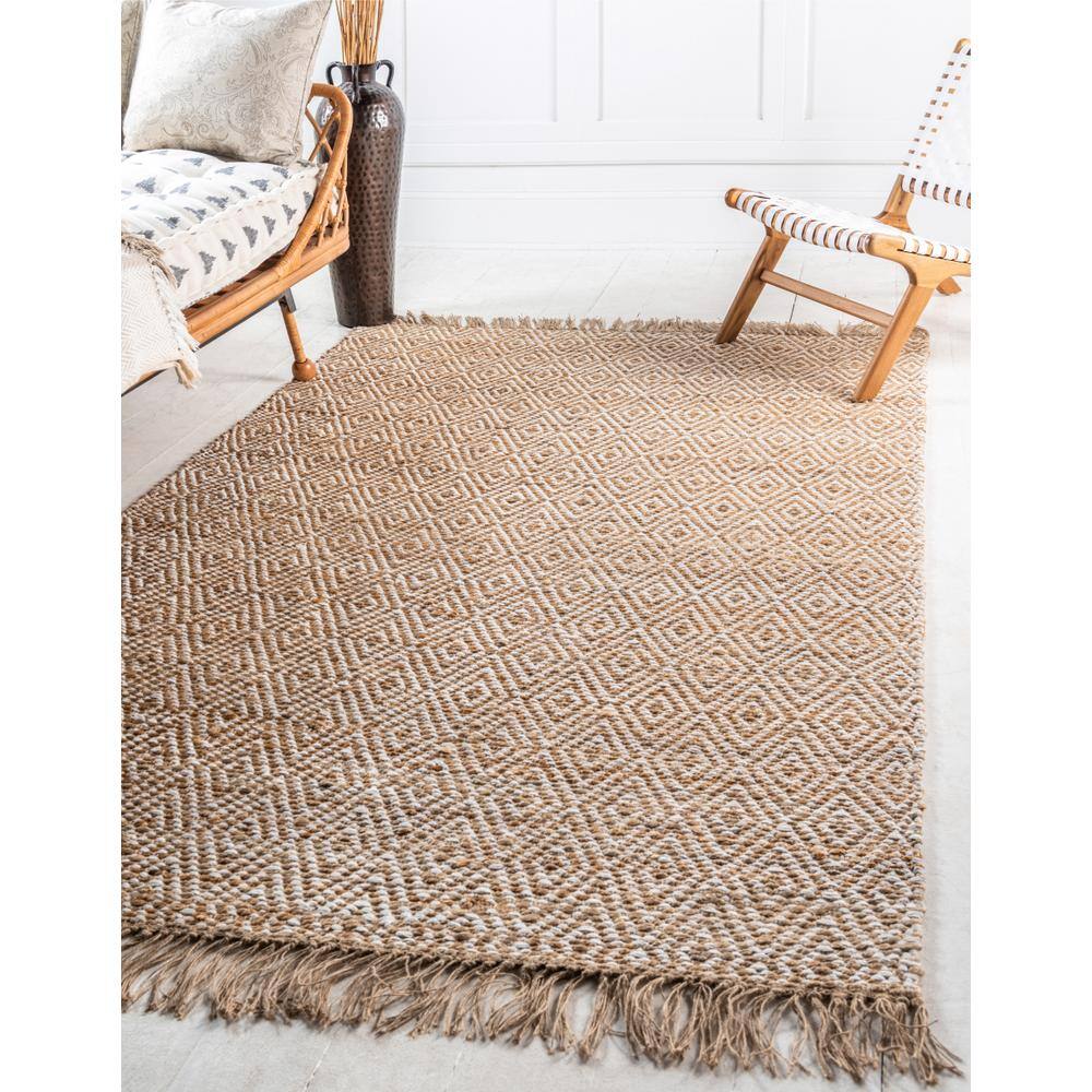 Handmade Braided Jute and Cotton 3' 3" x 5' 1" Area Rug in Natural Brown