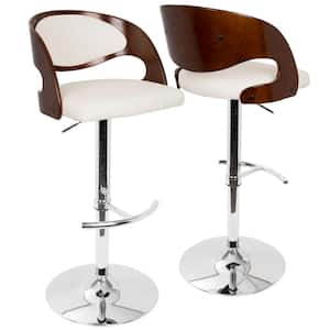 Pino Adjustable Height Cherry and White Faux Leather Bar Stool