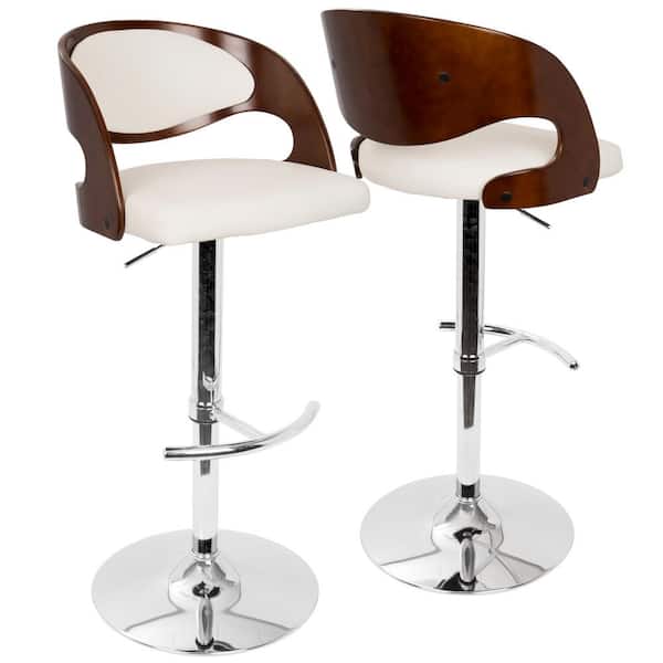 Lumisource Pino Adjustable Height Cherry and White Faux Leather Bar Stool
