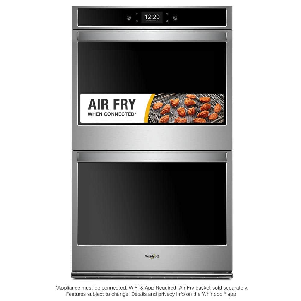 Whirlpool 27 in. Smart Double Electric Wall Oven with Air Fry, When Connected in Black on Stainless Steel