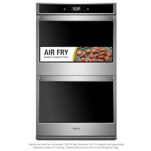 27 in. Smart Double Electric Wall Oven with Air Fry, When Connected in Black on Stainless Steel