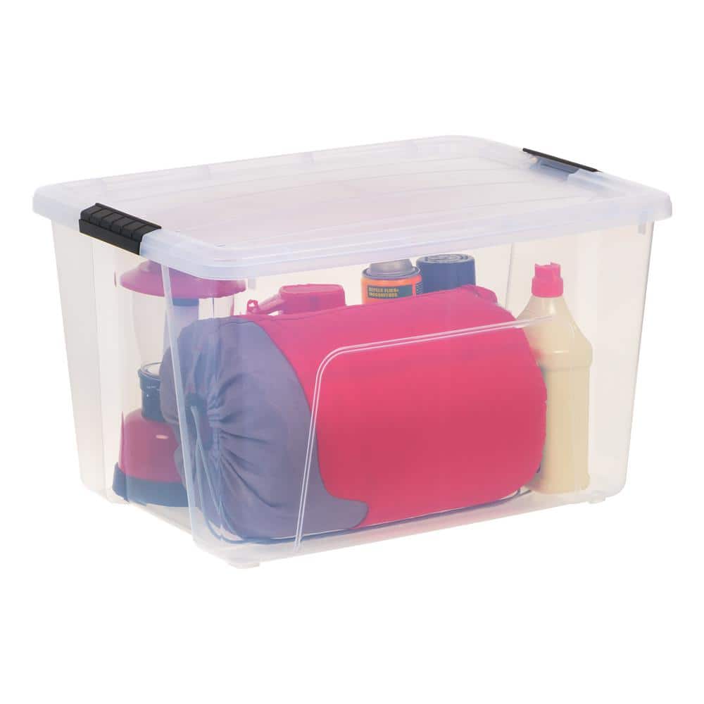 60 Qt Clear Plastic Stackable Storage Bins with Latching Lids, Set of 4