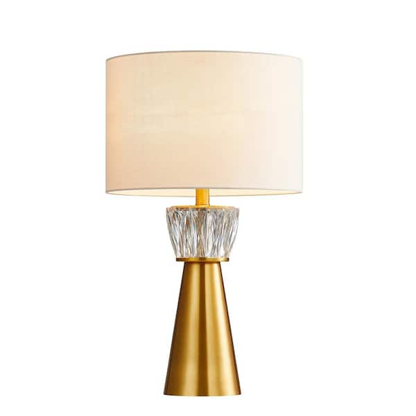 KAWOTI 24.5 in. Antique Brass Metal Table Lamp with Crystal-Decorated Base