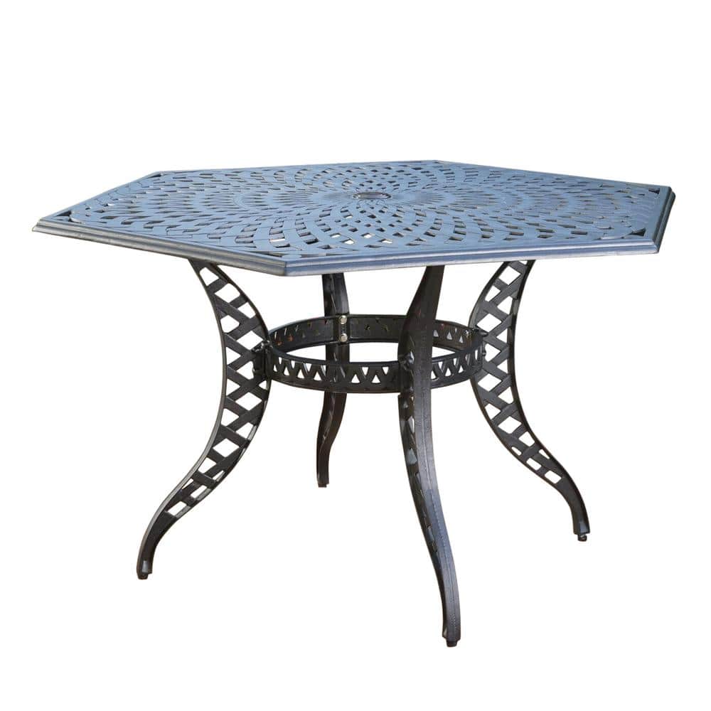 Aluminum Outdoor Large Dining Table with Umbrella Hole for Patio Garden Bac