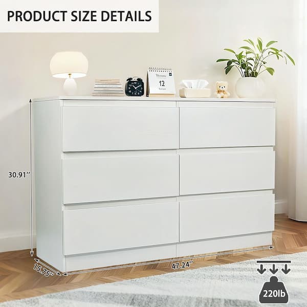 Seafuloy White 6-Drawer Wood Chest of Drawers Modern Style 31 in H