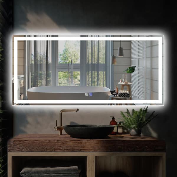 FUNKOL 60 in. W x 28 in. H Rectangular Frameless LED Anti-Fog Dimmable Wall Mounted White Modern Style Bathroom Vanity Mirror