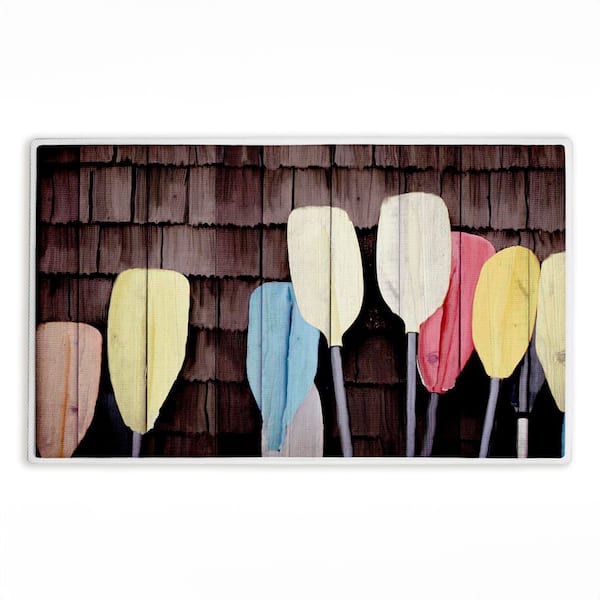 Colorful Lake Paddles 18 in. x 30 in. Brown Abstract Polyester Blend Rectangle Bath Mat