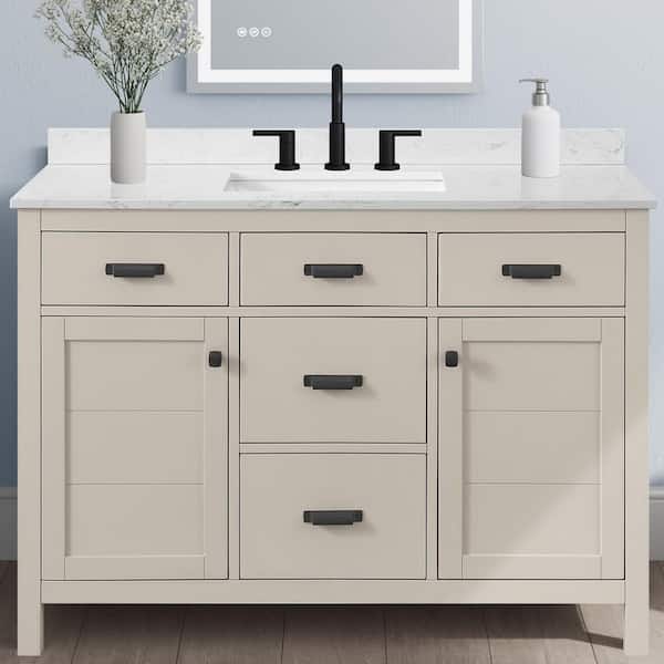 Stanhope 49 in. Single Sink Even Better Beige Bath Vanity with Carrara White Engineered Stone Top (Assembled)