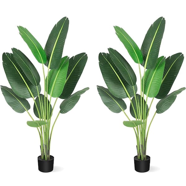 Unbranded 2 Pack 60 in. Artificial Tree Bird of Paradise with 10 Trunks, 5 ft. Faux Plant Fake Banana Tree Plant in Pot