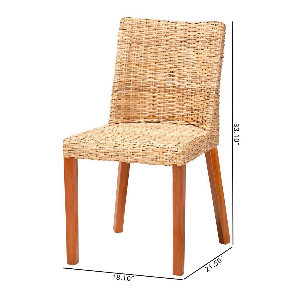 Light Honey Rattan and Mahogany Dining Side Chair