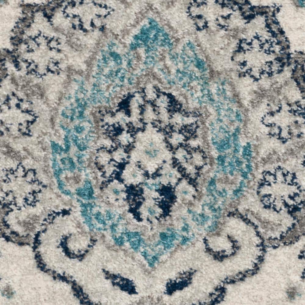Elegant Floral Square Area Rug in Cream and Light Grey - 27in Hand-knotted Synthetic