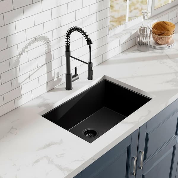 27 in. Undermount Single Bowl 18 Gauge Black Stainless Steel Kitchen Sink