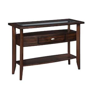 Hosea 44 in. Dark Walnut Rectangle Glass Console Table with 1-Drawer