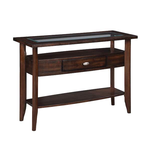 Furniture of America Hosea 44 in. Dark Walnut Rectangle Glass Console Table with 1-Drawer