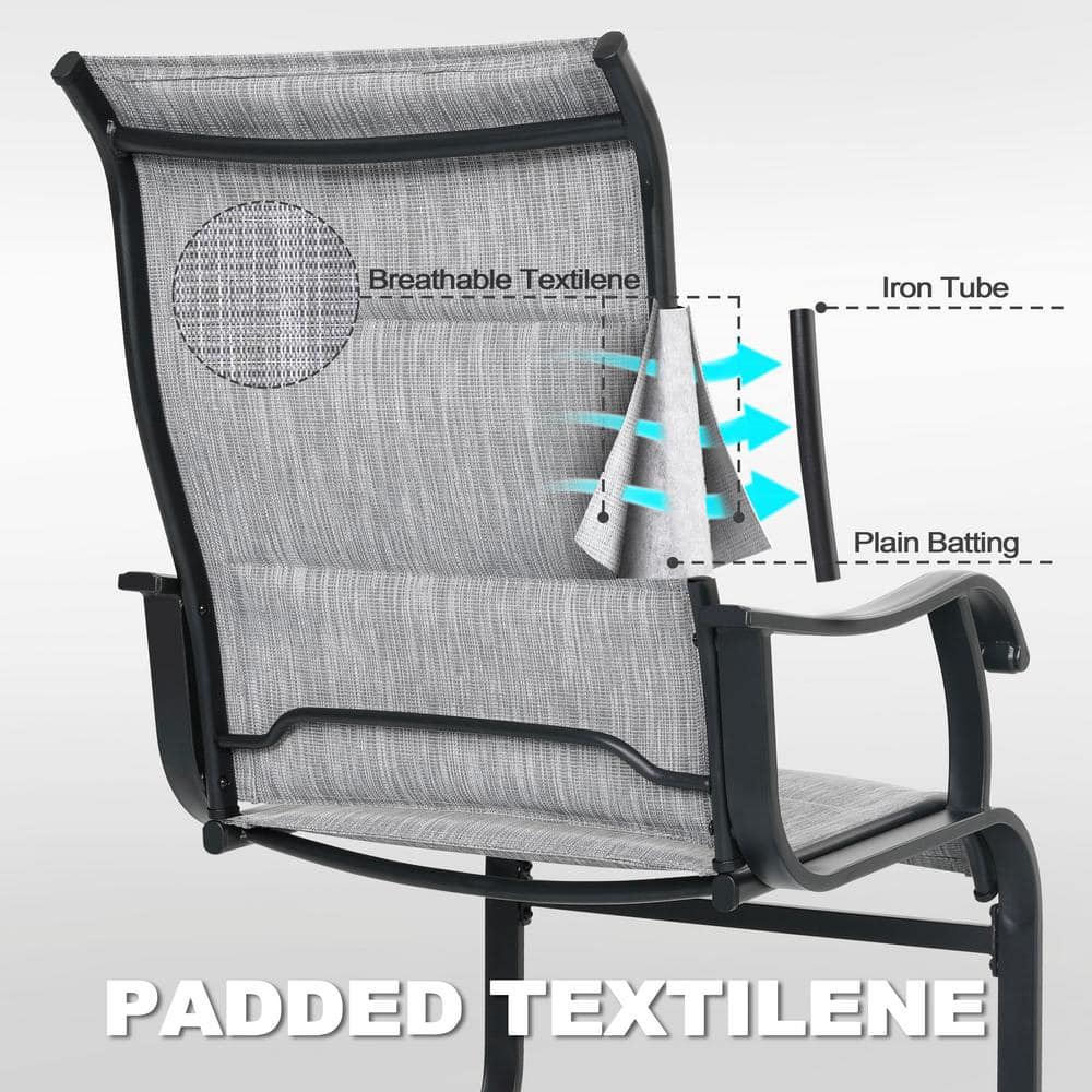 Light Gray Iron Frame Outdoor Dining Chairs with Breathable Textilene Fabric