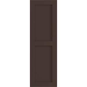 12 in. x 77 in. PVC True Fit Two Equal Flat Panel Shutters Pair in Raisin Brown
