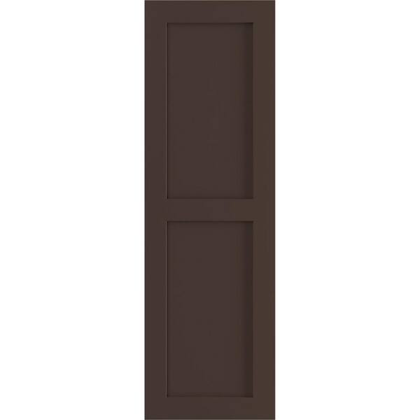 Ekena Millwork 18 in. x 31 in. PVC True Fit Two Equal Flat Panel Shutters Pair in Raisin Brown
