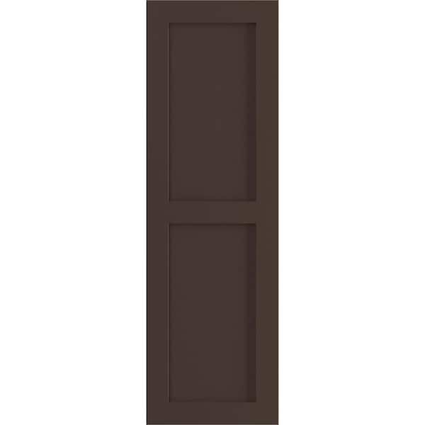 Ekena Millwork 18 in. x 39 in. PVC True Fit Two Equal Flat Panel Shutters Pair in Raisin Brown