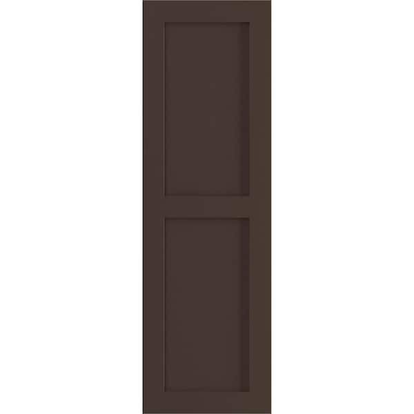 Ekena Millwork 18 in. x 40 in. PVC True Fit Two Equal Flat Panel Shutters Pair in Raisin Brown