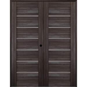 60 in. x 83.25 in. Left Hand Active 7-Lite Frosted Glass Gray Oak Finished Wood Composite Double Prehung French Door