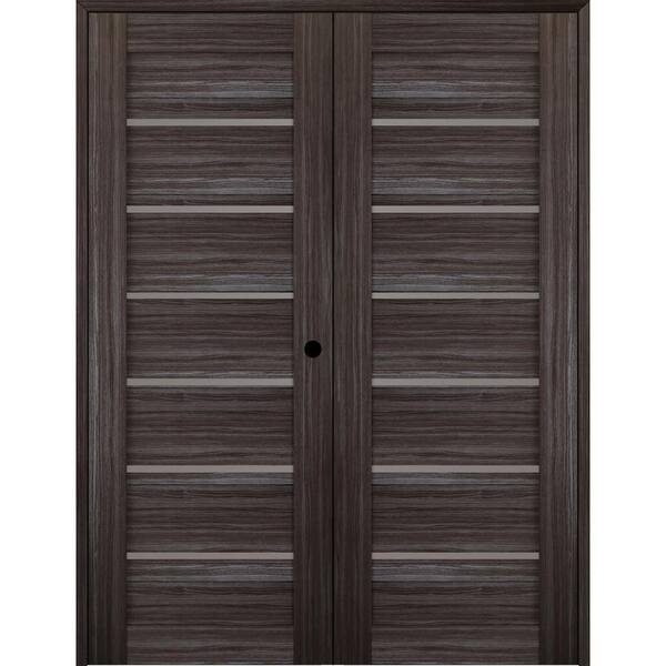 Belldinni 60 in. x 83.25 in. Left Hand Active 7-Lite Frosted Glass Gray Oak Finished Wood Composite Double Prehung French Door