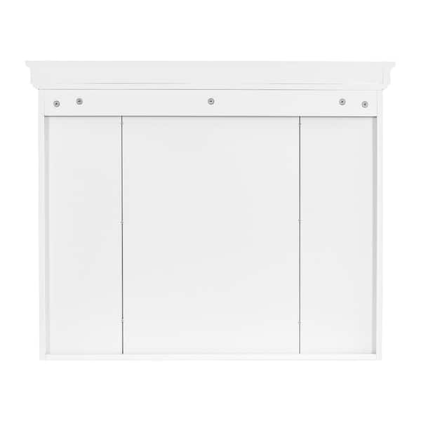 35 in. W x 28 in. H Rectangular MDF Medicine Cabinet with Mirror in White, with 6 Open Shelves