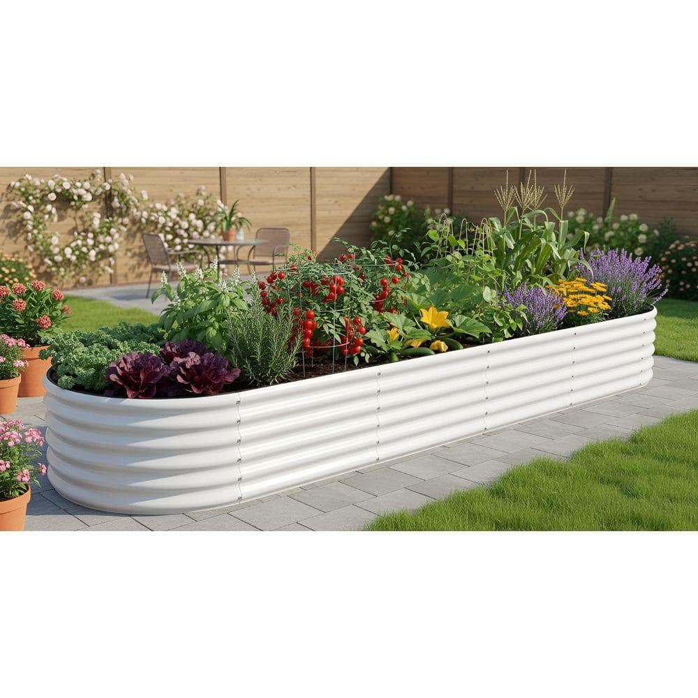 White 144 in. x 36 in. x 18 in. Oval Galvanized Steel Outdoor