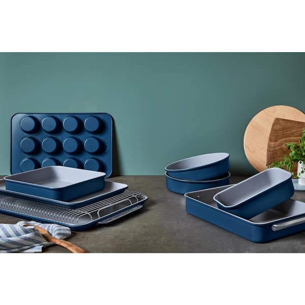  Navy Blue Pots and Pans Set Nonstick -15 PC Luxe Gold
