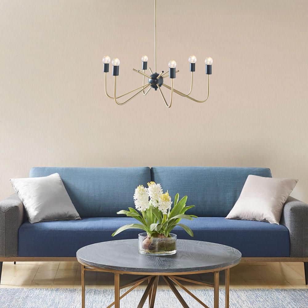 49 in. Gold and Black 6-Light Modern Two-Tone Metal Pendant Light with Angular Curved Arms for Dining Room and Kitchen price history on PriceWatchPro