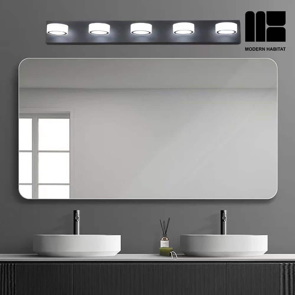 Black Adjustable 5-Light LED Vanity Light with Dome Shade