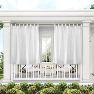 Cabana Winter White Solid Light Filtering 54 in. x 144 in. Hook and Loop Tab Top Indoor/Outdoor Curtain Panel (Set of 2)