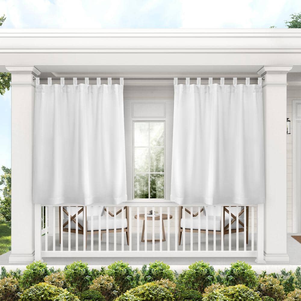 Cabana Winter White Solid Light Filtering 54 in. x 144 in. Hook and Loop Tab Top Indoor/Outdoor Curtain Panel (Set of 2) price history on PriceWatchPro
