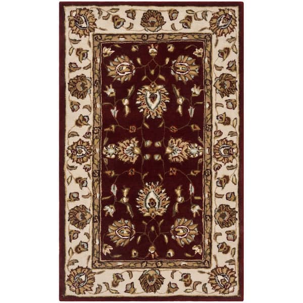 Total Performance 3 ft. x 5 ft. Burgundy/Ivory Floral Border Area Rug