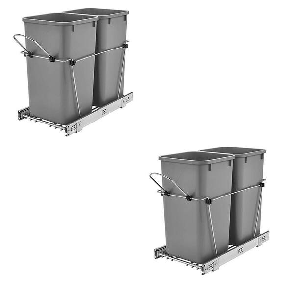 Rev-A-Shelf Double 27 Qt. Sliding Pull Out Waste Bin Container (2-Pack)