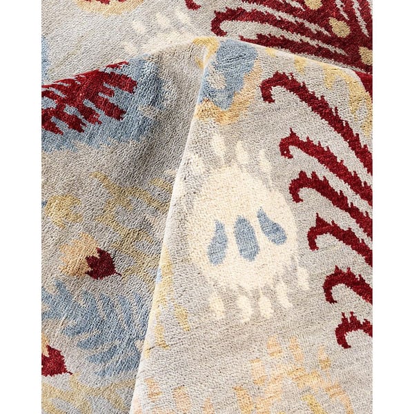 Ikat 9 ft. x 12 ft. Gray  Floral Wool Indoor Area Rug