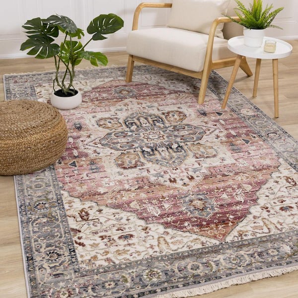 Solvyn Collections 5 ft. x 8 ft. Pink Elegant Indoor Area Rug
