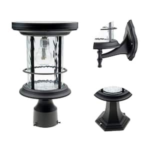 Silo 1-Light Black Modern Outdoor Solar Warm White LED Post Light with Wall Sconce and Pier Base Mounting Options