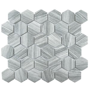 Llama 2 in. Hex Matte Silver Smoke 11-1/8 in. x 12-5/8 in. Porcelain Mosaic Tile 10.0 sq. ft./Case