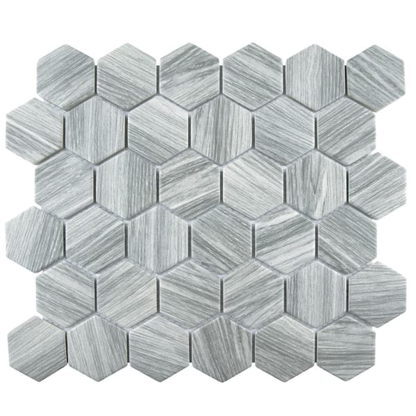 Merola Tile Llama 2 in. Hex Matte Silver Smoke 11-1/8 in. x 12-5/8 in. Porcelain Mosaic Tile 10.0 sq. ft./Case