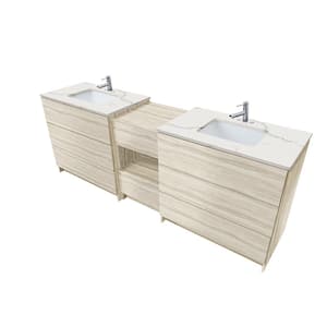 Element 92 in. W x 22 in. D x 35 in. H Double Sink Bath Vanity in Light Oak with Calacatta White Quartz Top