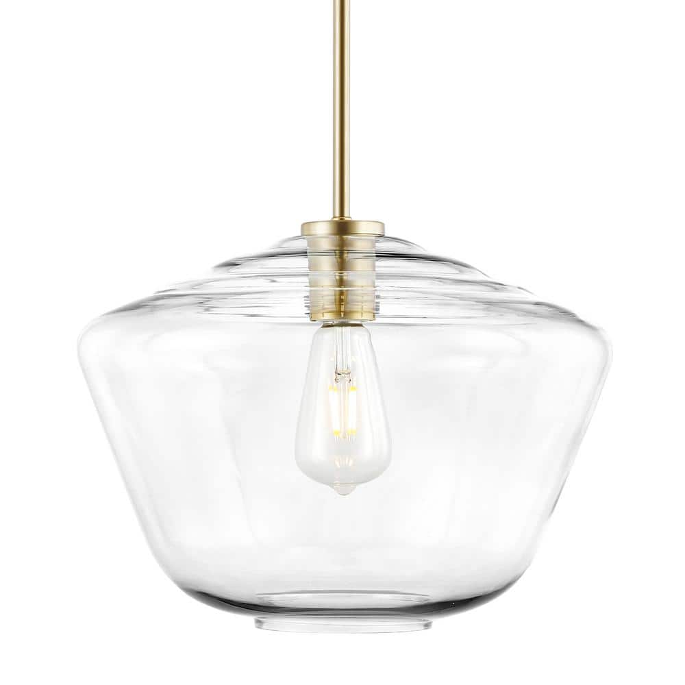 Modern Brushed Brass Dome Pendant Light with Clear Glass Shade
