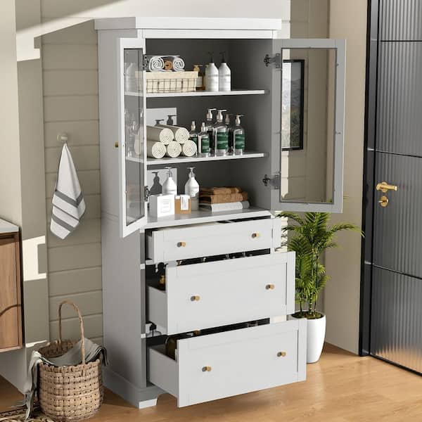 Ximuprmy 30 in. W x 16 in. D x 70 in. H White Freestanding Linen