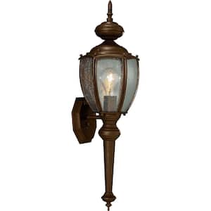Roman Coach Collection 1-Light Antique Bronze Clear Seeded Glass Traditional Outdoor Medium Wall Lantern Light