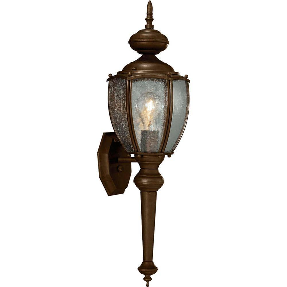 Roman Coach Collection 1-Light Antique Bronze Clear Seeded Glass Traditional Outdoor Medium Wall Lantern Light price history on PriceWatchPro