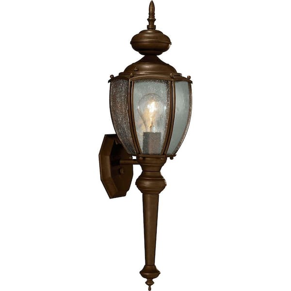 Roman Coach Collection 1-Light Antique Bronze Clear Seeded Glass Traditional Outdoor Medium Wall Lantern Light