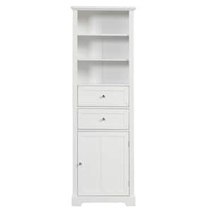 22 in. W x 10 in. D x 67 in. H White Linen Cabinet with Adjustable Shelf and Drawers